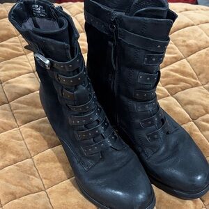 Miz Mooz Black Leather Combat Boots